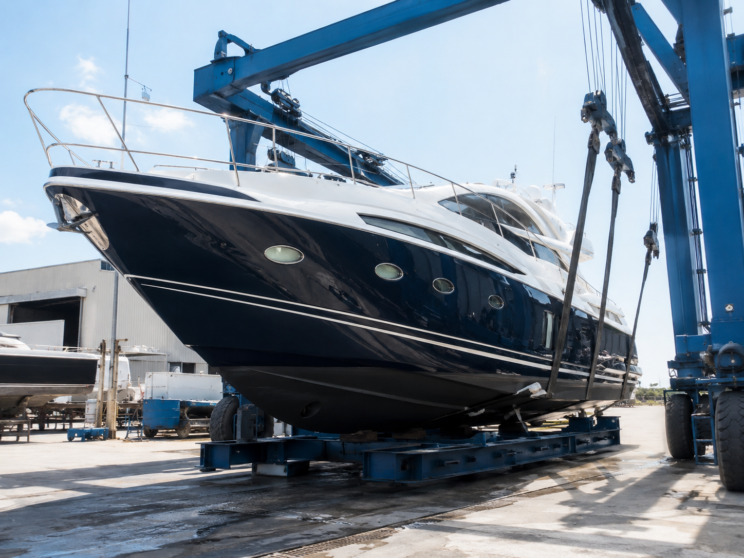 Luxury yacht in dry dock