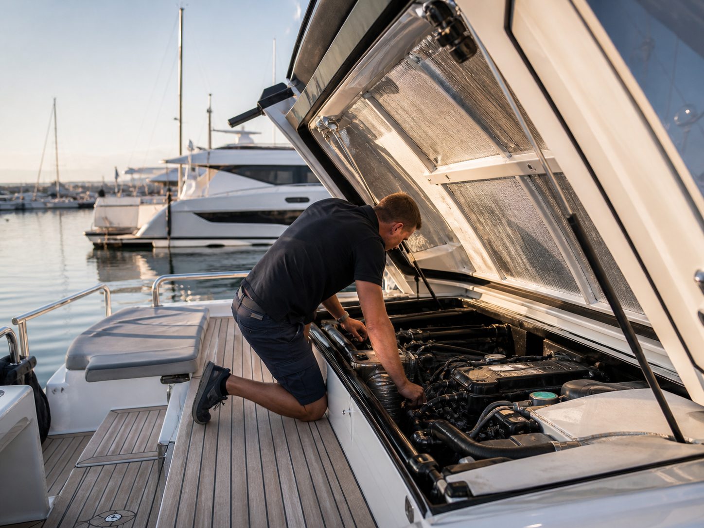 Marine technician servicing a yacht